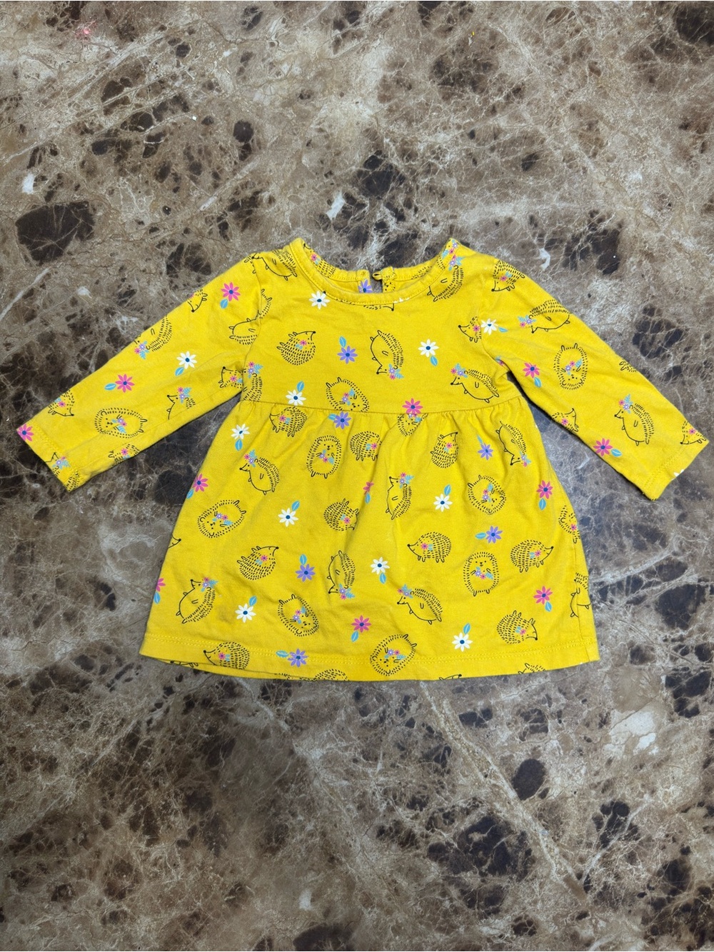 wonder nation Yellow Hedgehog & Flower Long-Sleeve Dress